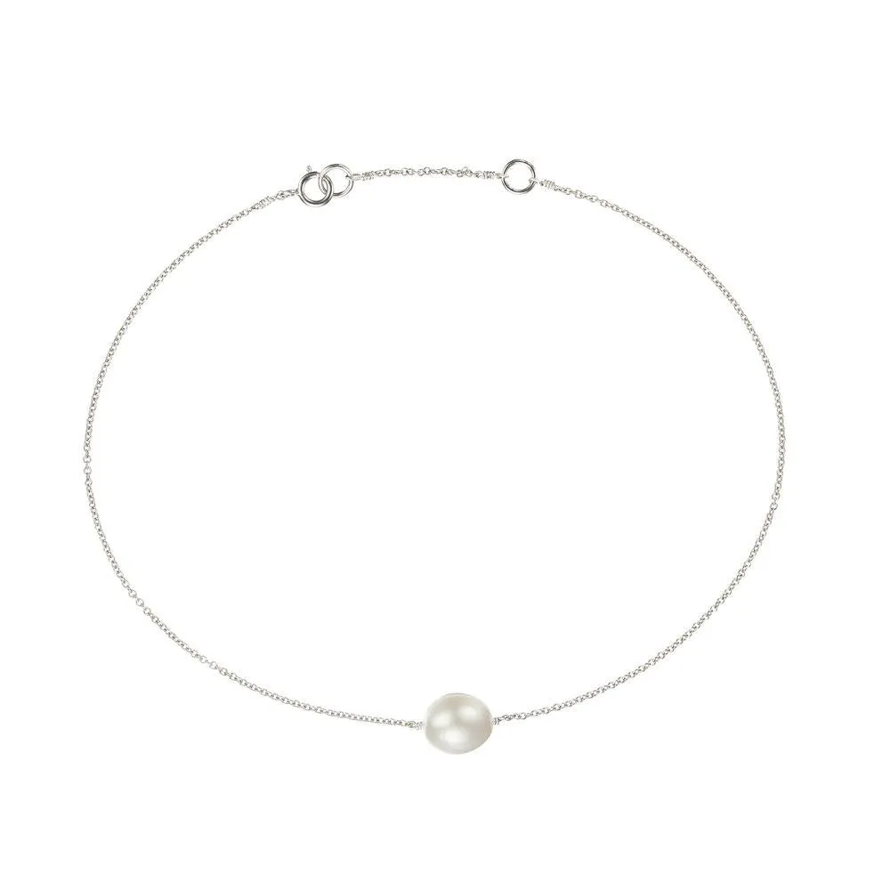 Solid White Gold Large Pearl Anklet