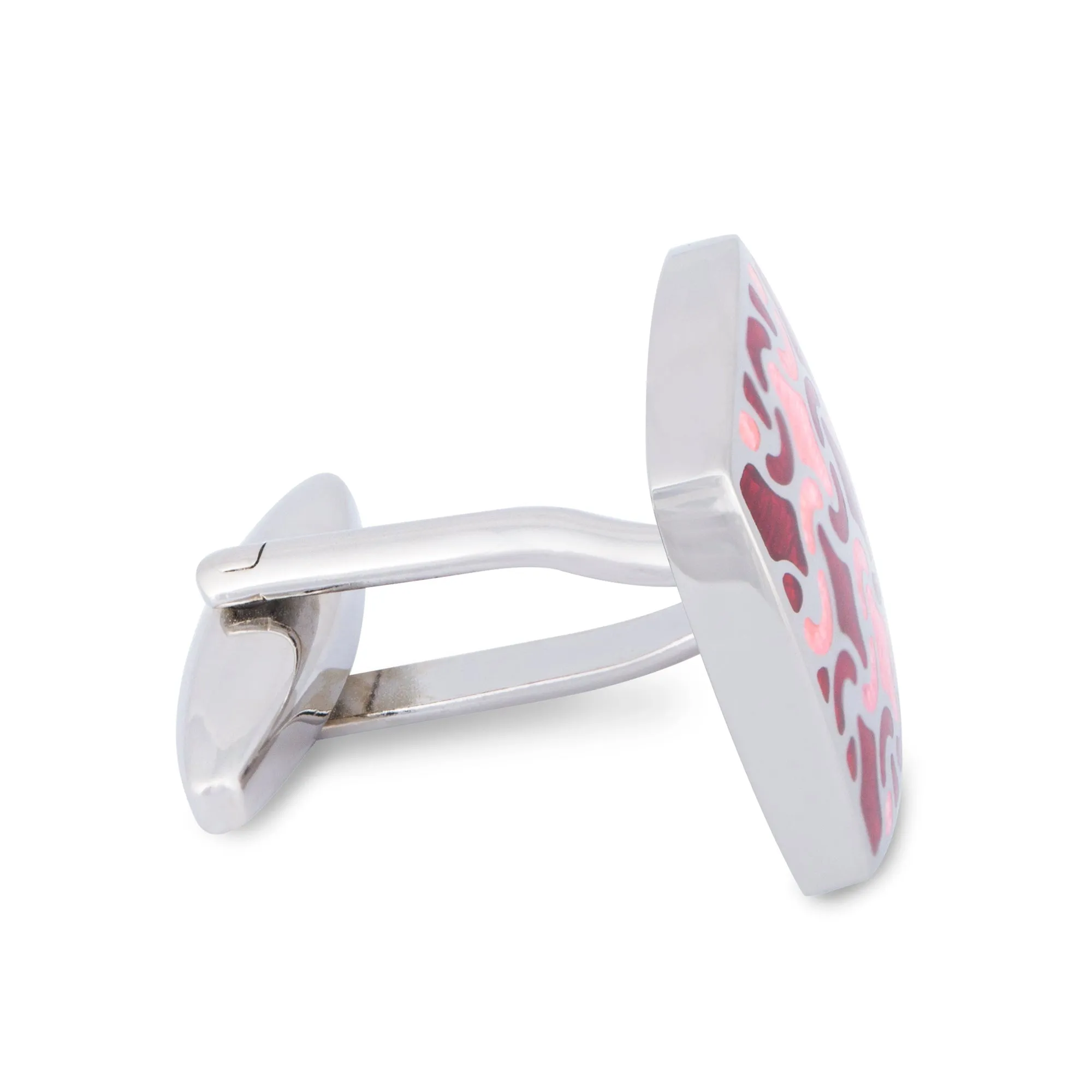 Squarish Cufflinks in Red and Pink Enamel