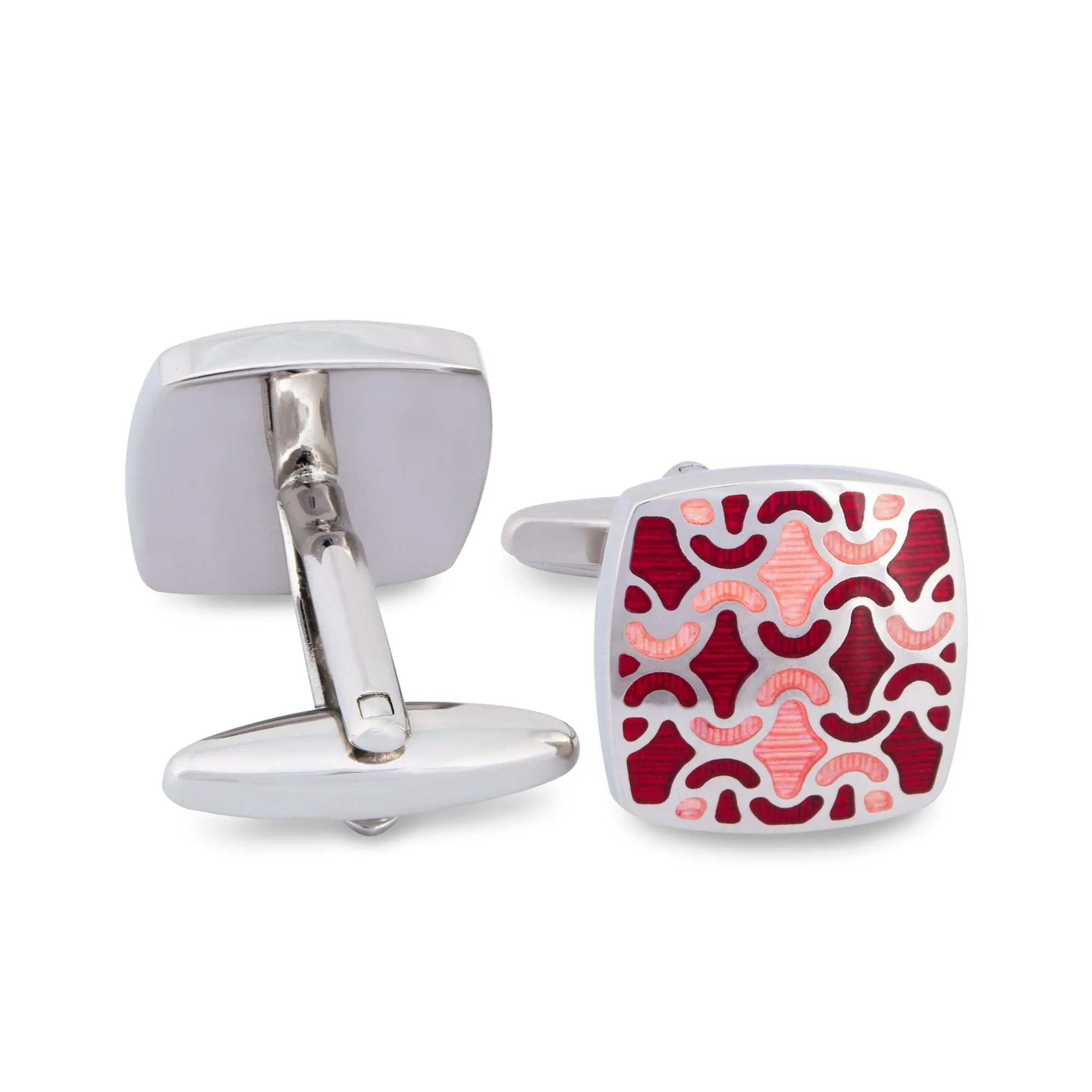 Squarish Cufflinks in Red and Pink Enamel