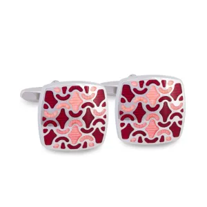 Squarish Cufflinks in Red and Pink Enamel