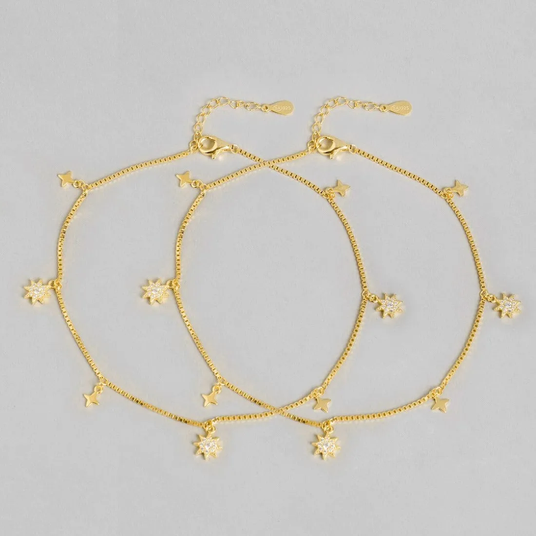 Starry Night 925 Sterling Silver Gold-Plated Star Pattern Anklets