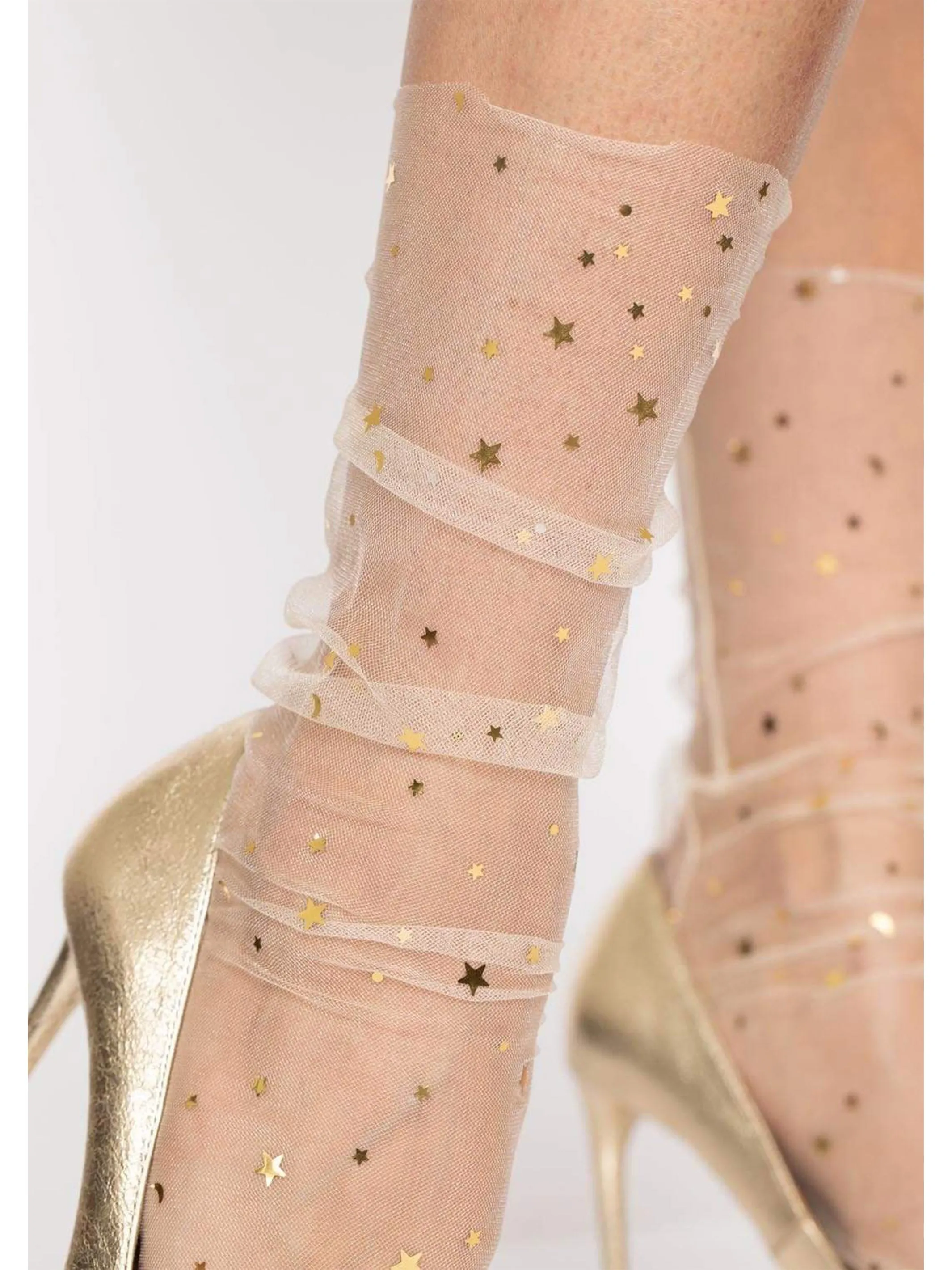 Starzy Sheer Tulle Star and Moon Socks in Cream