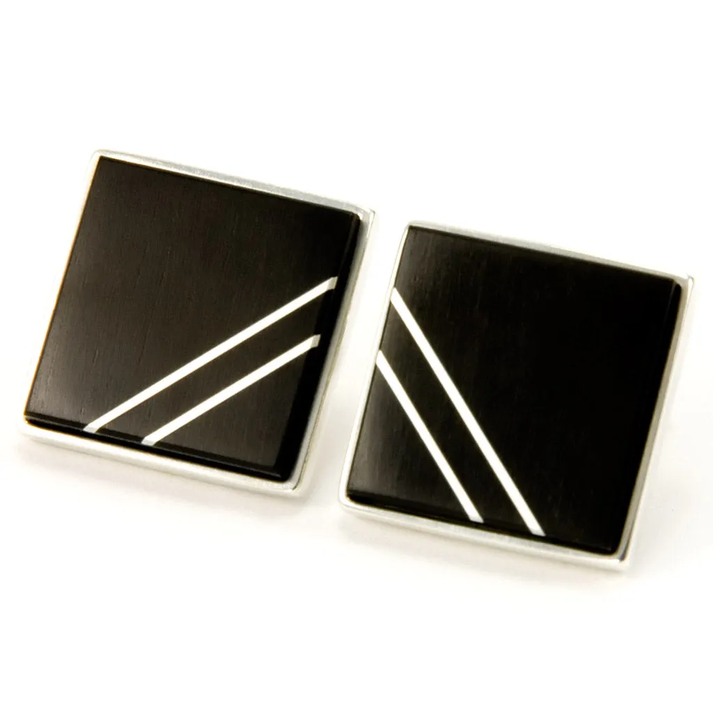 Sterling Silver Ebony Cufflinks With Sterling Silver Inlay