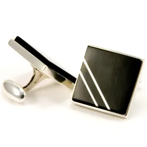 Sterling Silver Ebony Cufflinks With Sterling Silver Inlay
