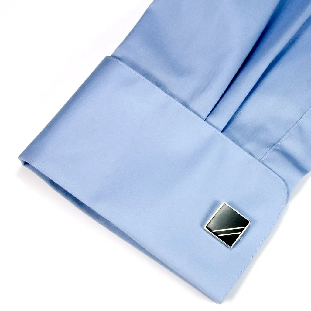 Sterling Silver Ebony Cufflinks With Sterling Silver Inlay