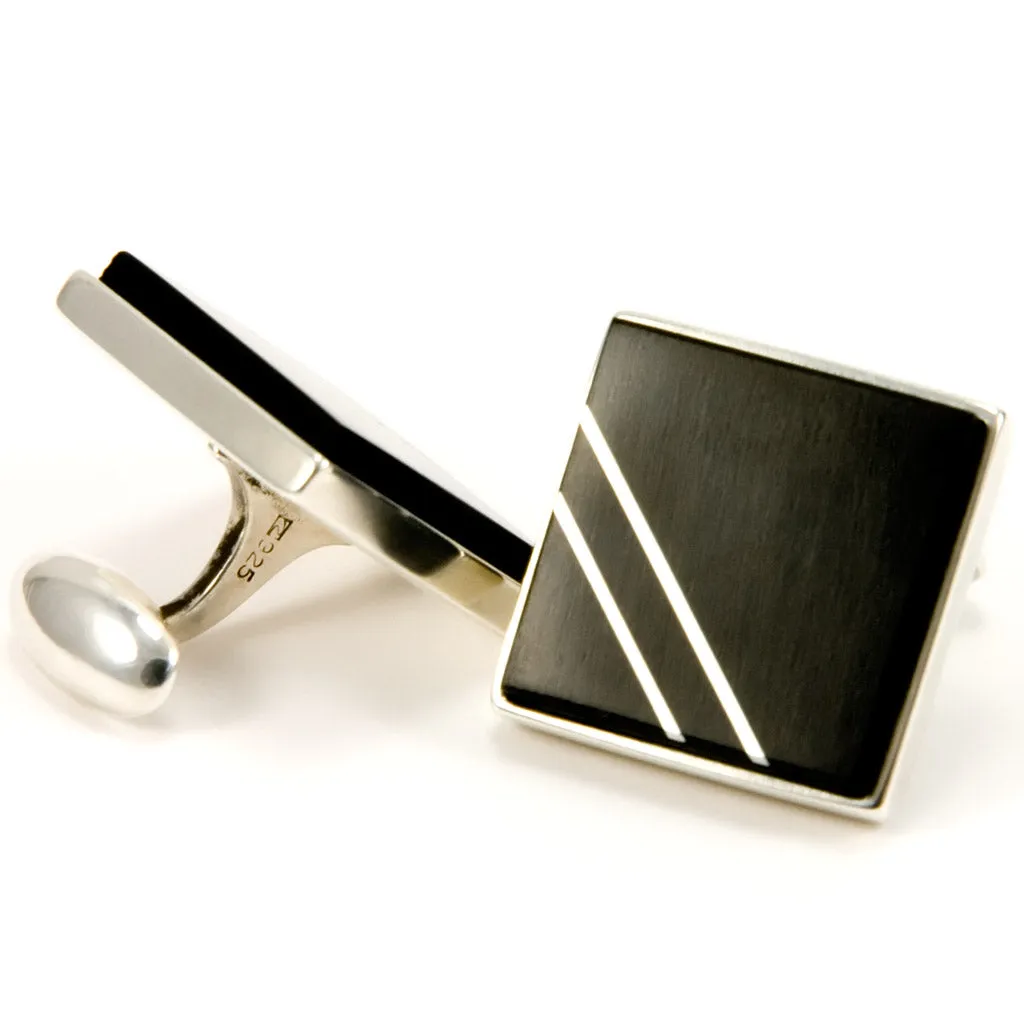 Sterling Silver Ebony Cufflinks With Sterling Silver Inlay