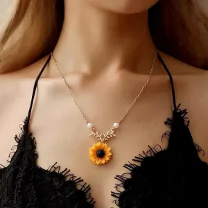 Sunflower Pearl Golden Necklaces