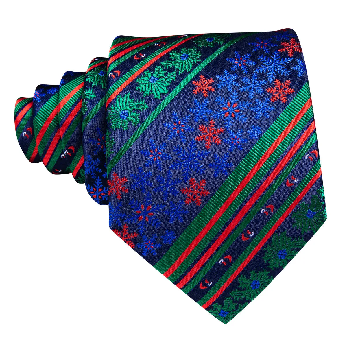 Teal & Forest Green Christmas Striped Floral Tie, Pocket Square, and Cufflinks Set