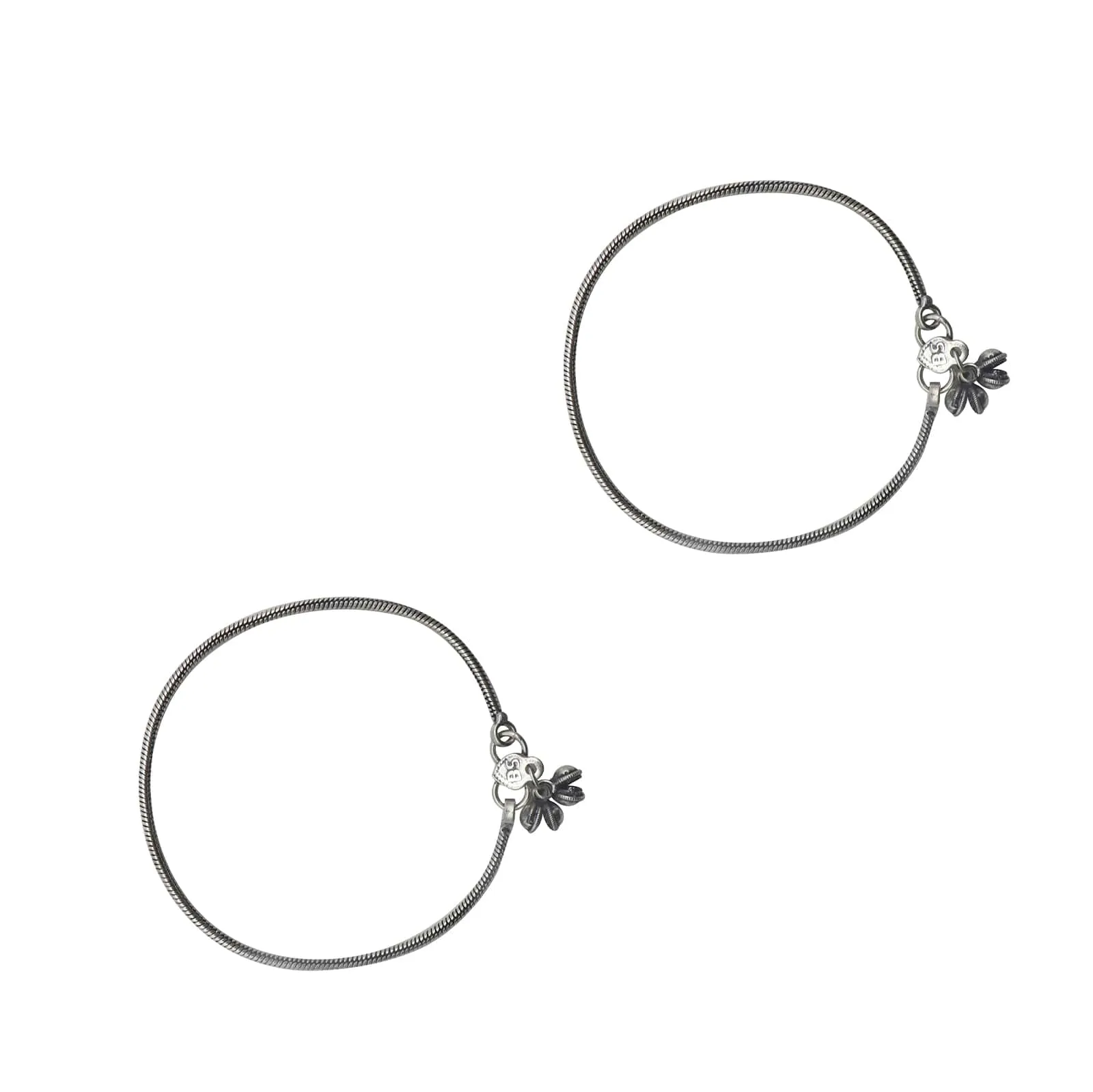 Teejh Single Line Silver Oxidized Ghungroo Anklets