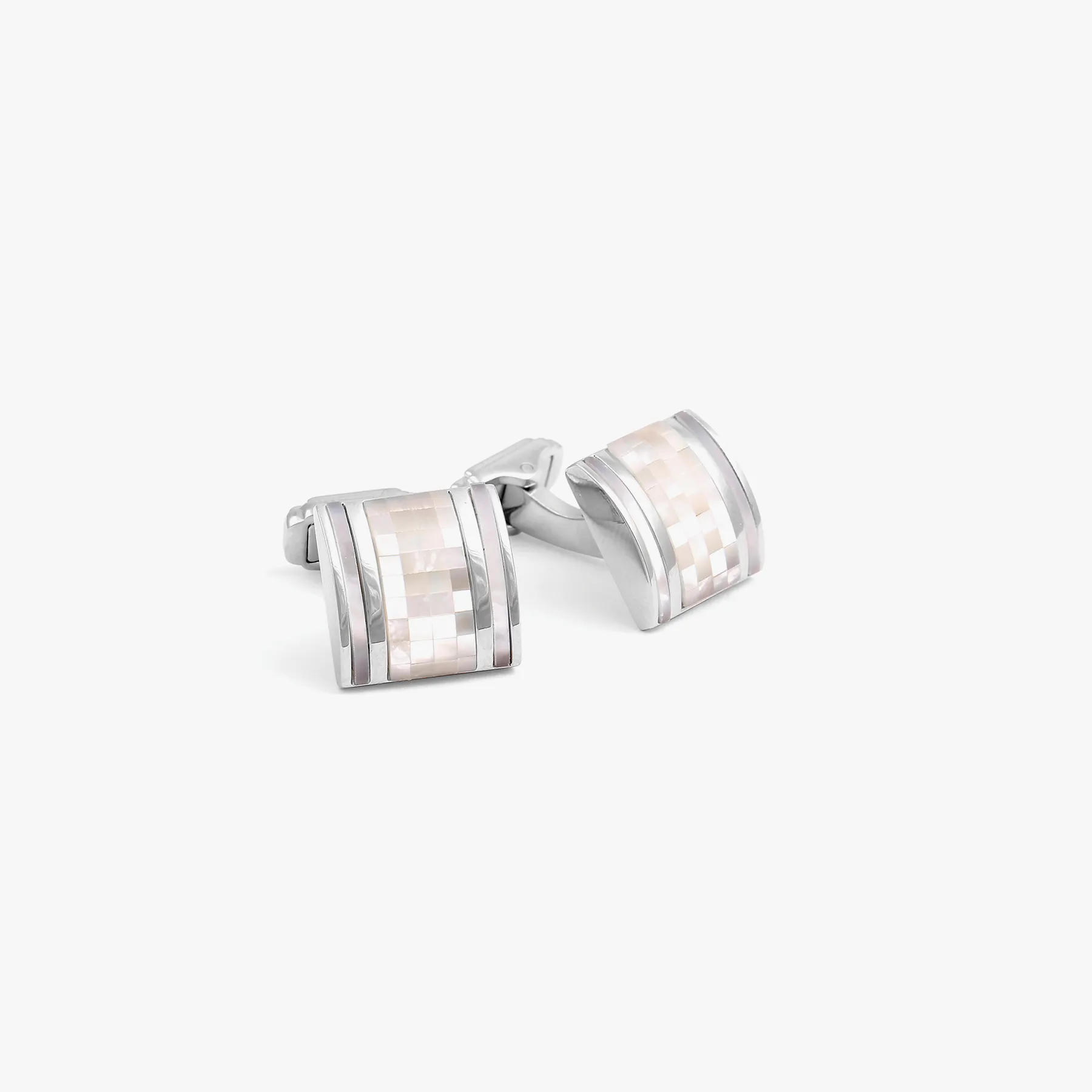 THOMPSON Mosaic D-Shape cufflinks with white mother of pearl