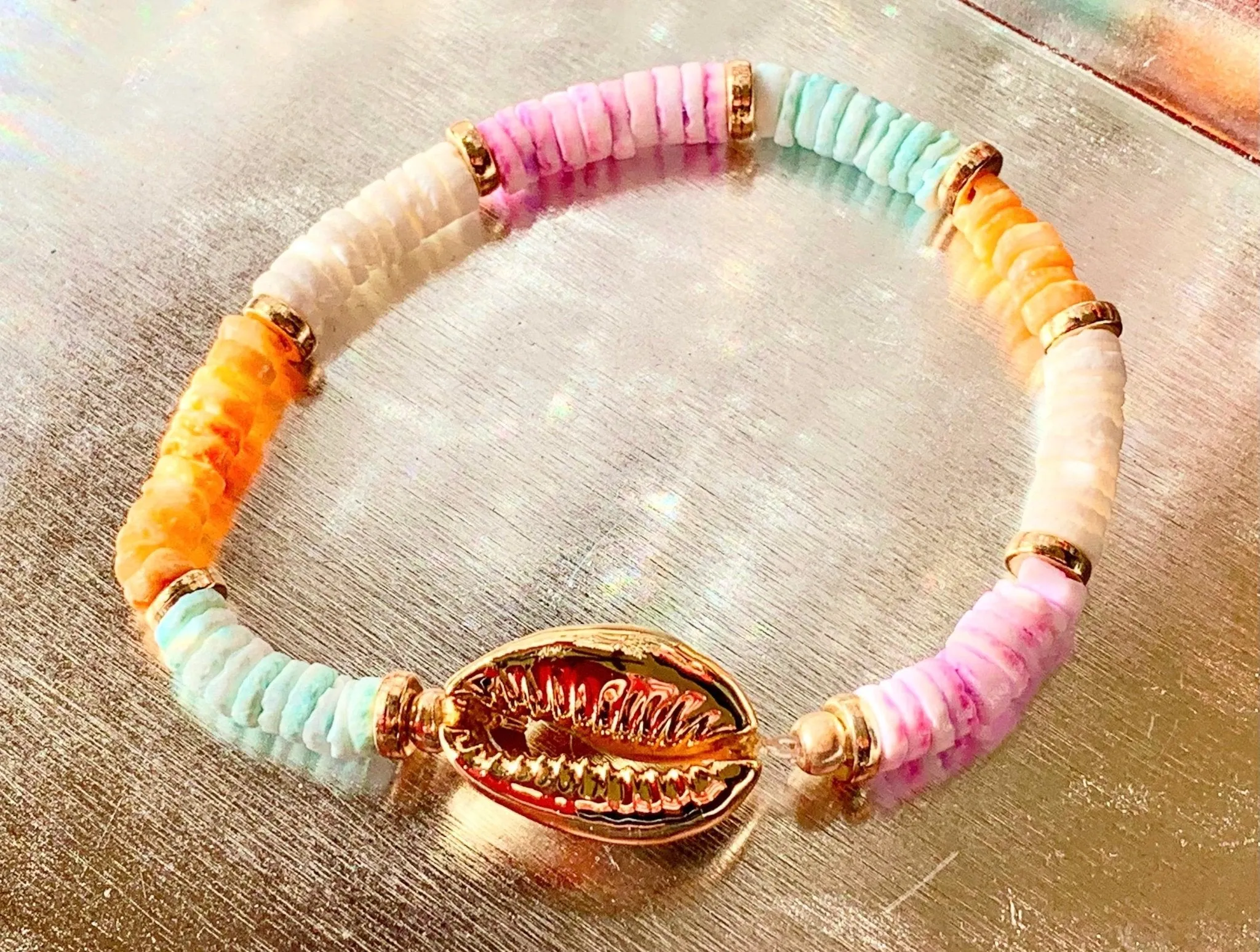 Trisha Handmade Heishi Style Shell (Dyed) Expandable Bracelet/ Anklet