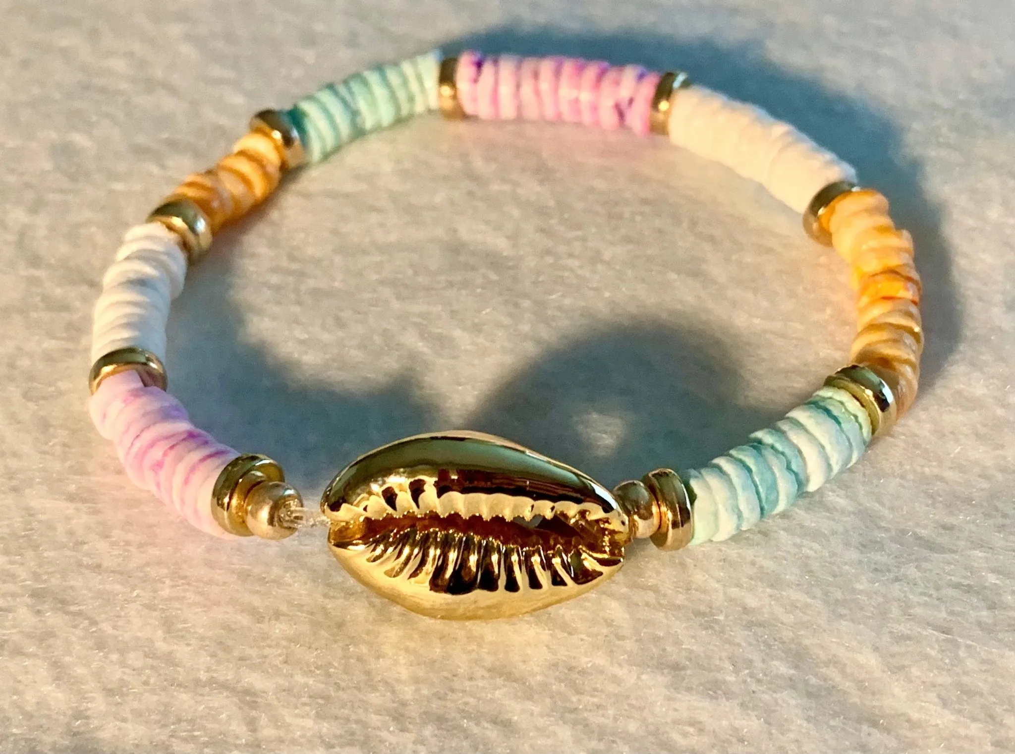 Trisha Handmade Heishi Style Shell (Dyed) Expandable Bracelet/ Anklet