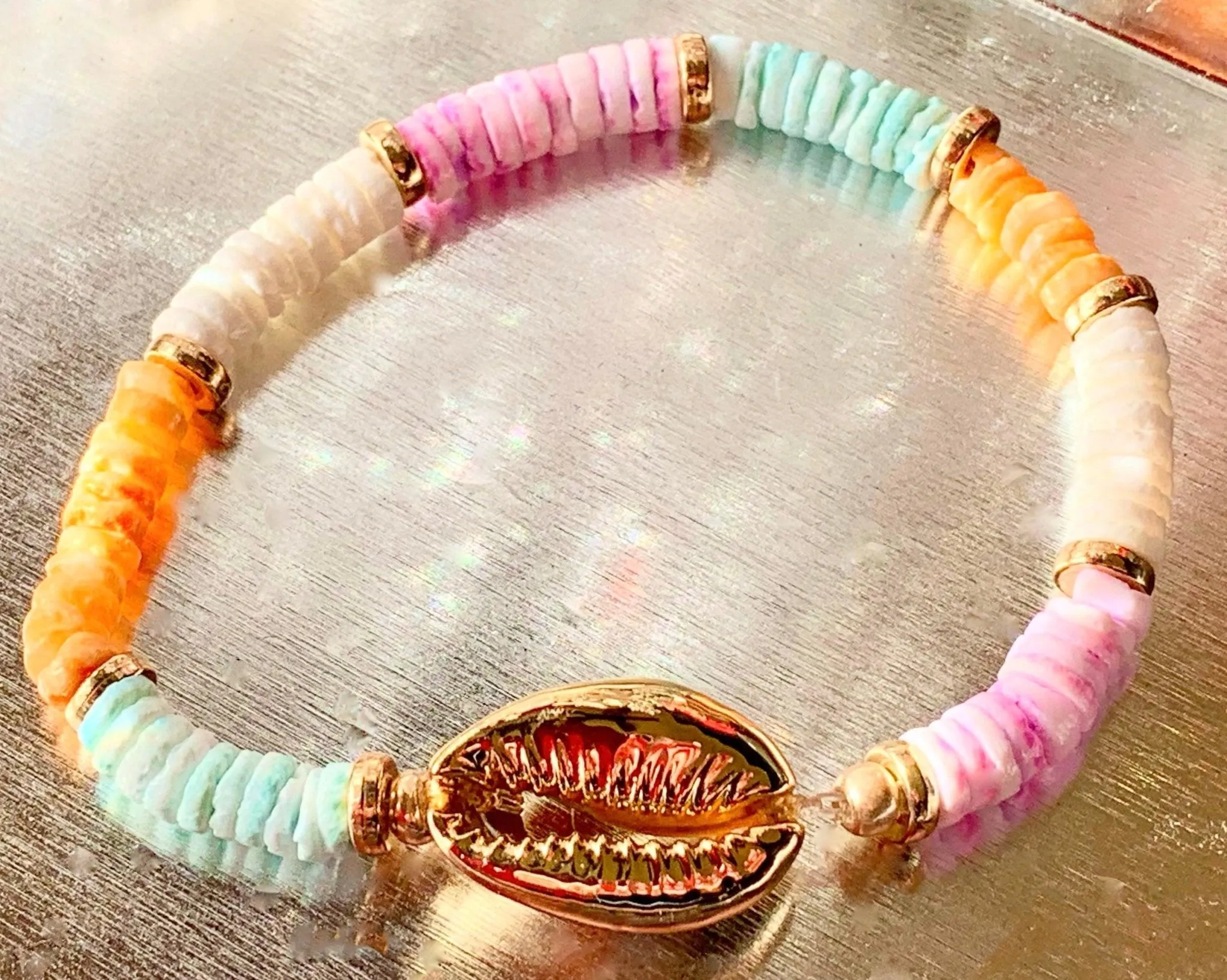 Trisha Handmade Heishi Style Shell (Dyed) Expandable Bracelet/ Anklet