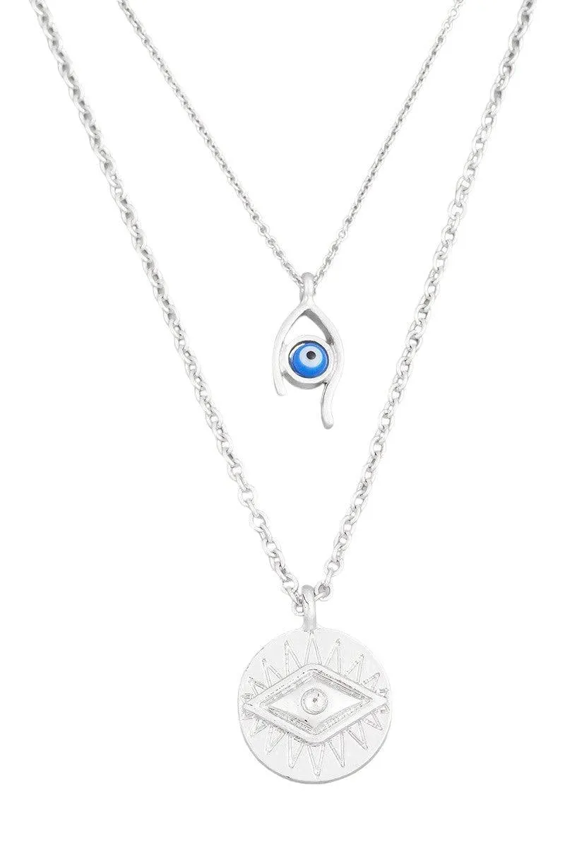 Two Layer Evil Eye Coin Charm Necklace
