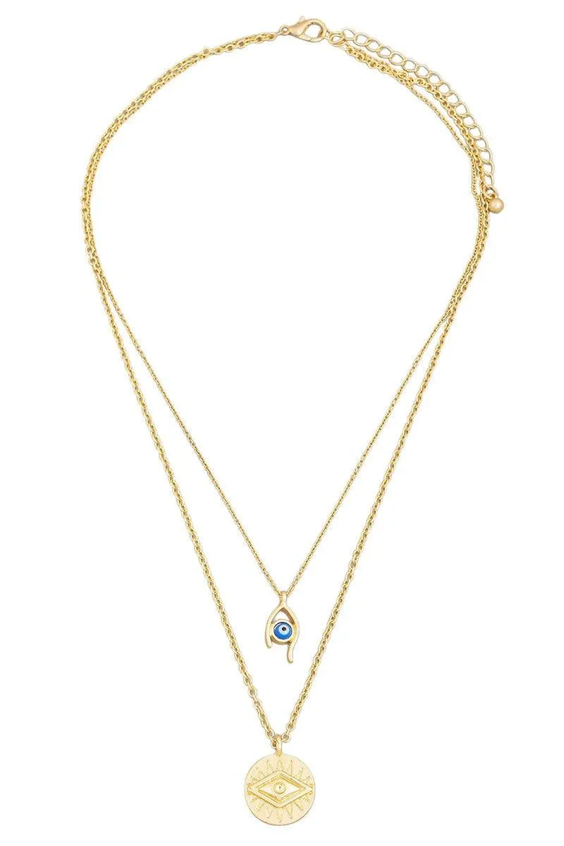Two Layer Evil Eye Coin Charm Necklace