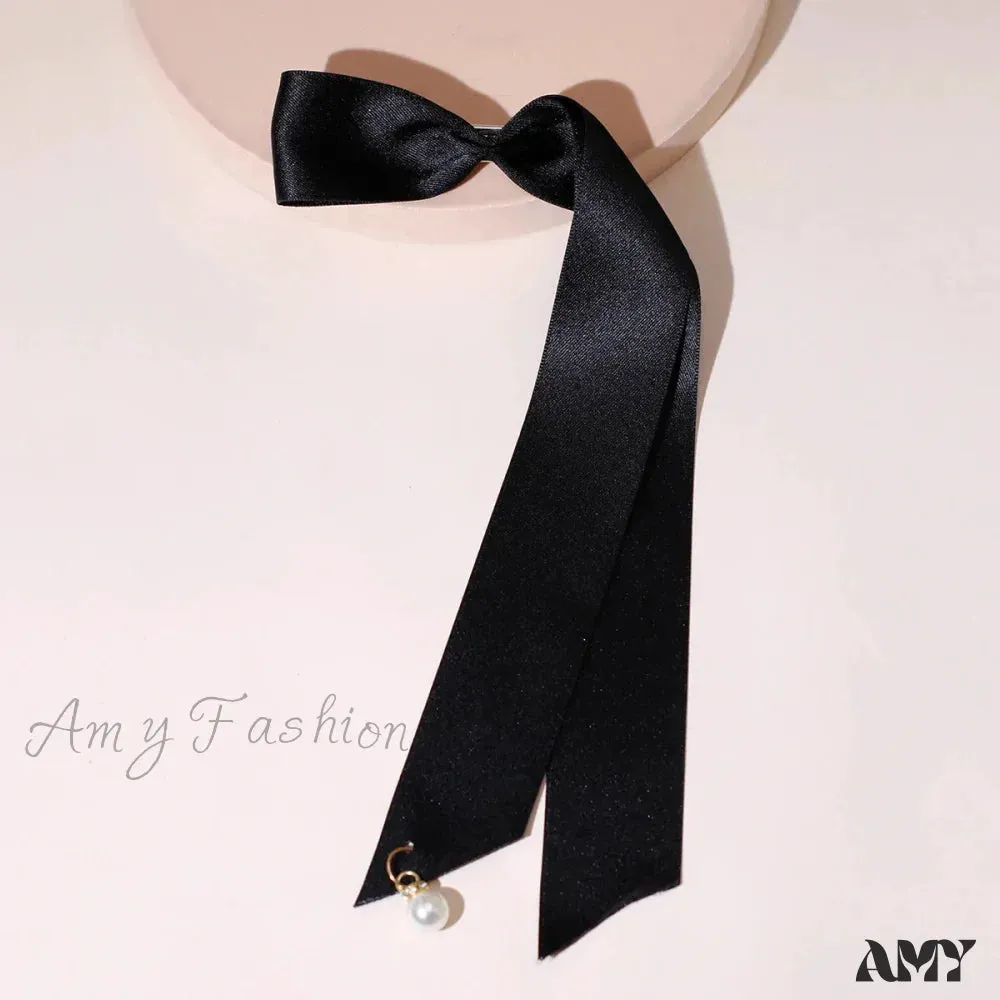 Velvet Ribbon Pearl Top Clip - Christmas Hair Accessory