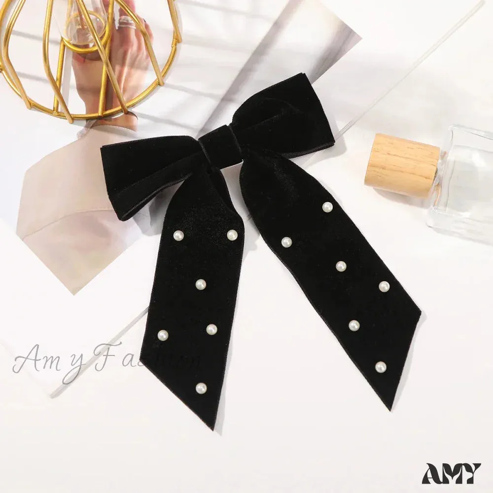 Velvet Temperament Ponytail Black Red Ribbon Christmas Hair Accessory
