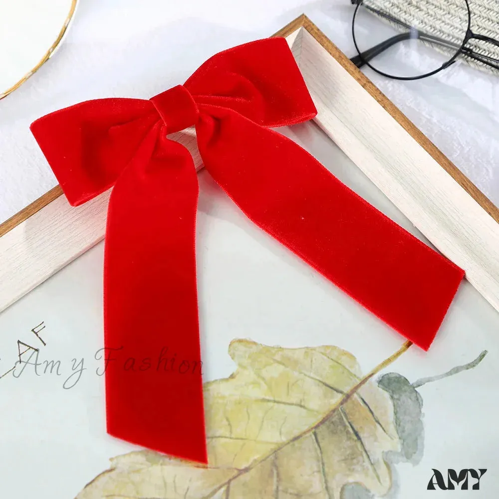 Velvet Temperament Ponytail Black Red Ribbon Christmas Hair Accessory
