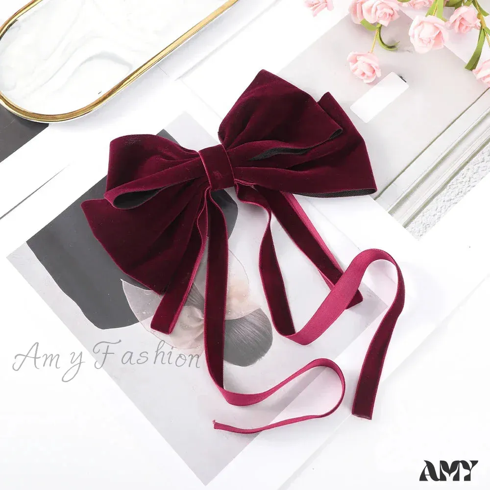 Velvet Temperament Ponytail Black Red Ribbon Christmas Hair Accessory