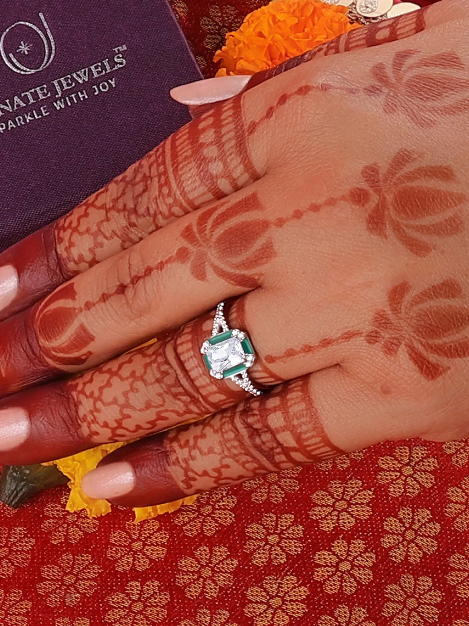 Vintage Green Enamelled Ring For Women