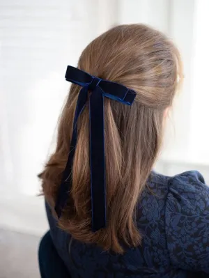 Vintage Velvet Black Long Ribbon Simple Top Clip Christmas Hair Accessory