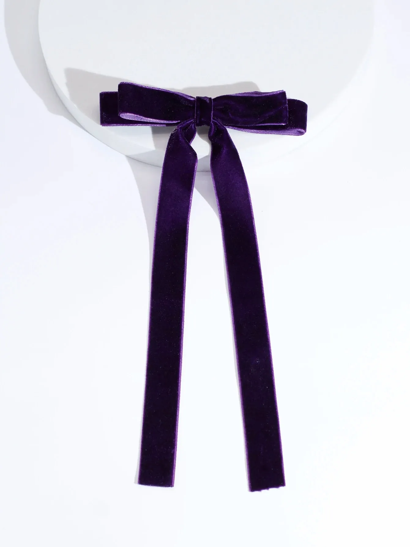 Vintage Velvet Black Long Ribbon Simple Top Clip Christmas Hair Accessory