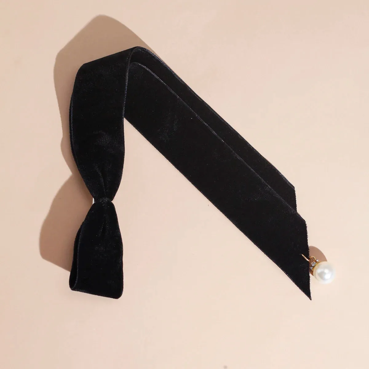 Vintage Velvet Long Ribbon Pearl Simple Top Clip Christmas Hair Accessory