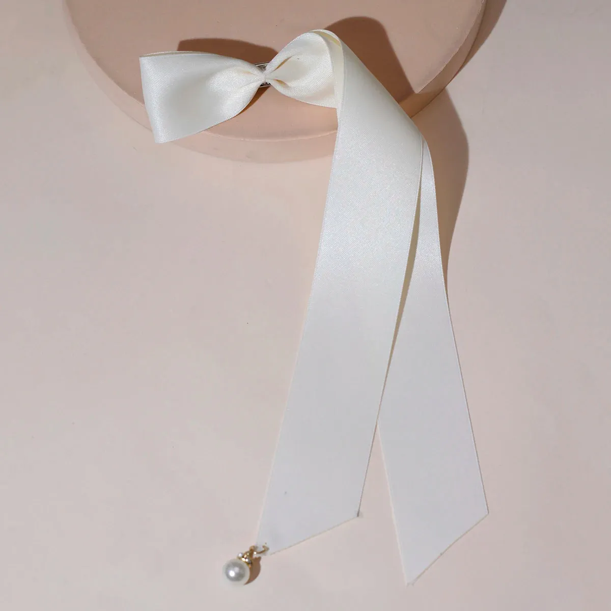 Vintage Velvet Long Ribbon Pearl Simple Top Clip Christmas Hair Accessory