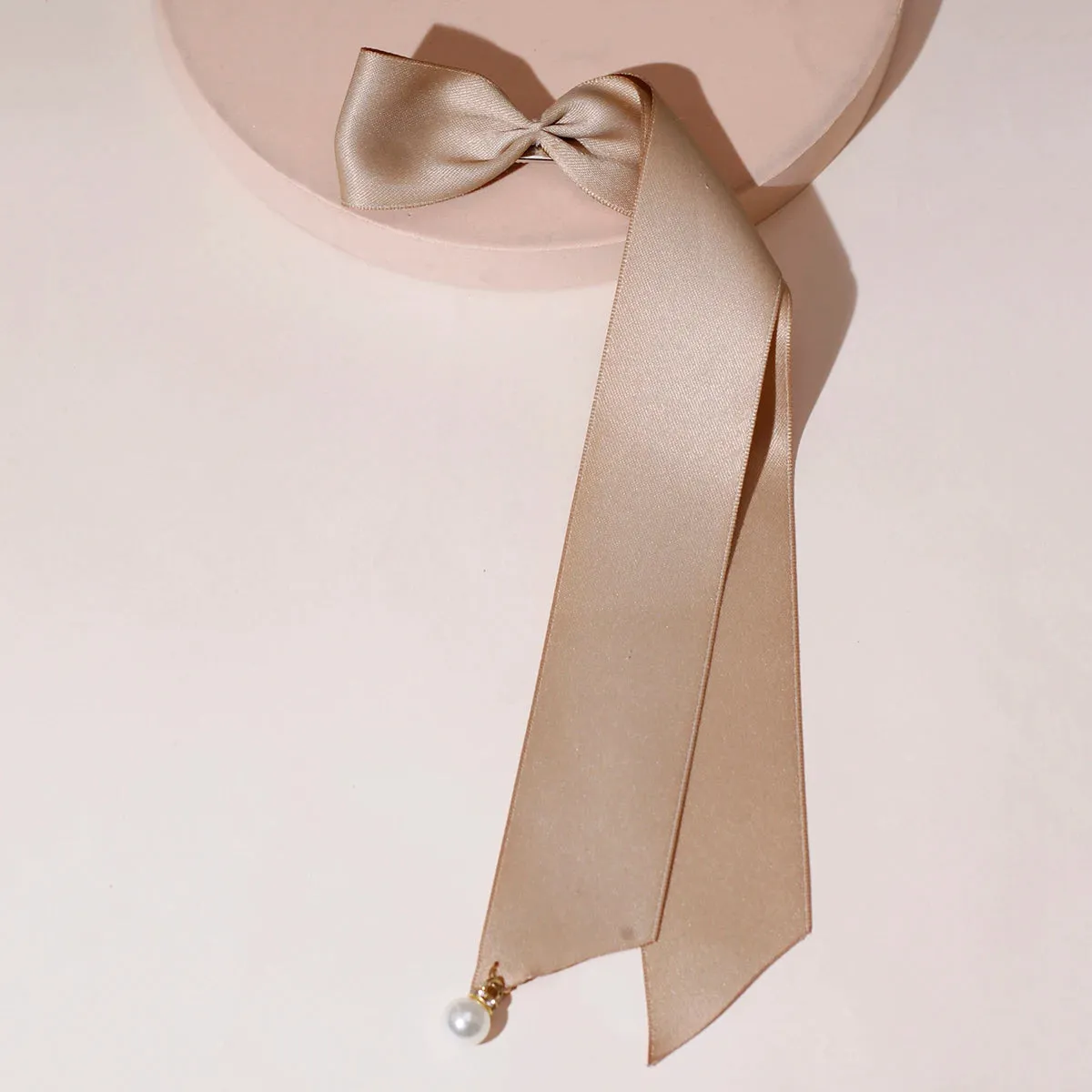 Vintage Velvet Long Ribbon Pearl Simple Top Clip Christmas Hair Accessory