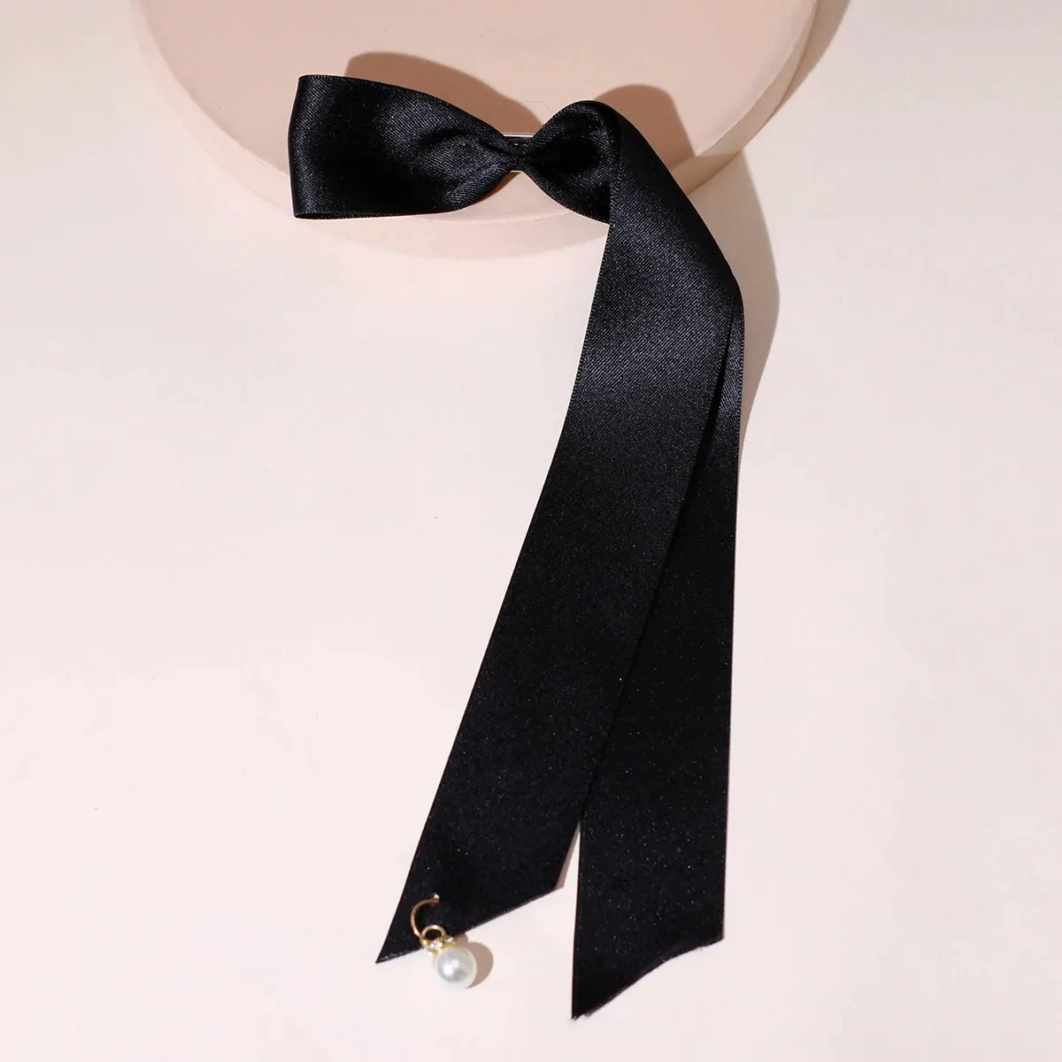 Vintage Velvet Long Ribbon Pearl Simple Top Clip Christmas Hair Accessory