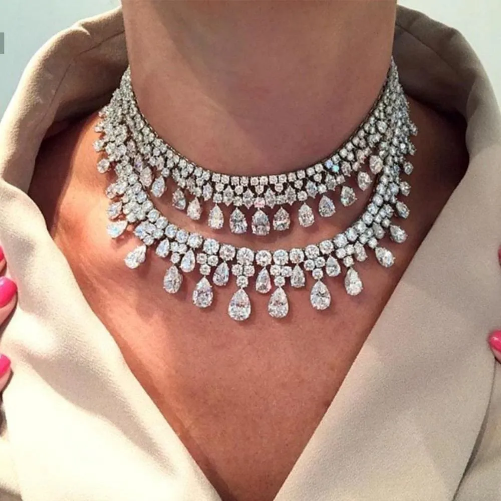 Water Drop Shape Cubic Zirconia Necklace Earring Set