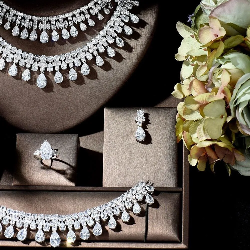 Water Drop Shape Cubic Zirconia Necklace Earring Set
