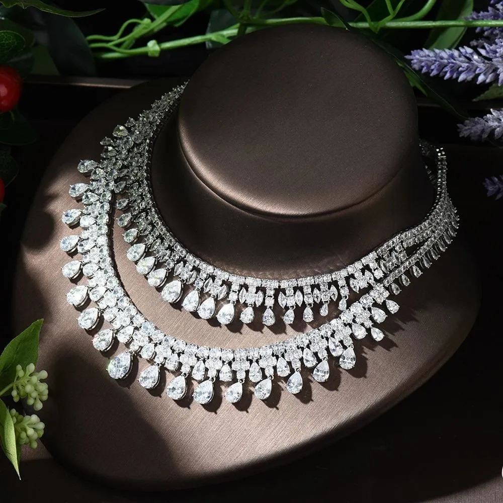 Water Drop Shape Cubic Zirconia Necklace Earring Set