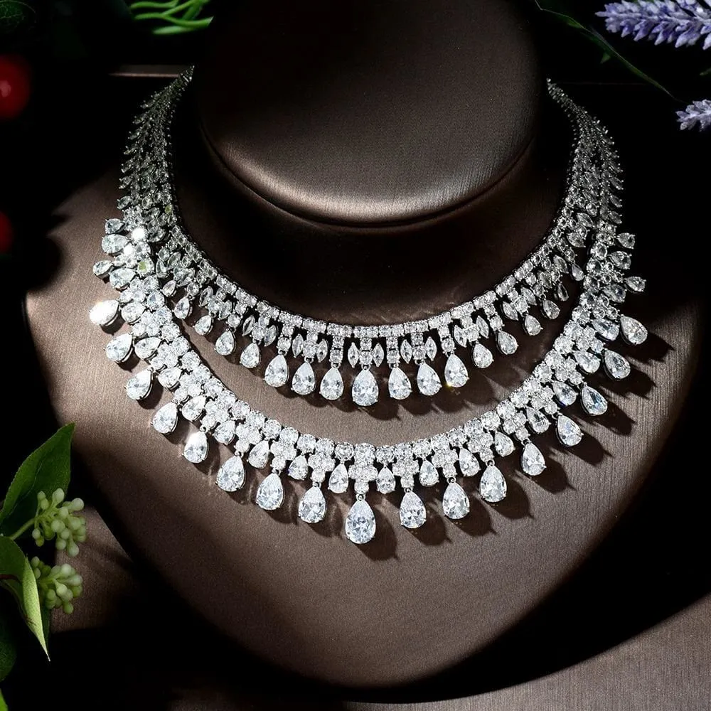 Water Drop Shape Cubic Zirconia Necklace Earring Set