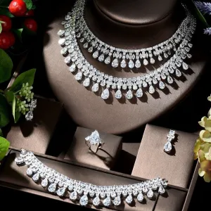 Water Drop Shape Cubic Zirconia Necklace Earring Set