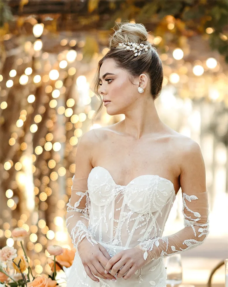 wedding hairpins - crystal and pearl statement vine hairpins - Natasha by Kezani