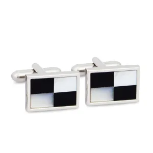 White Mother of Pearl and Black Agate Checkered Cufflinks