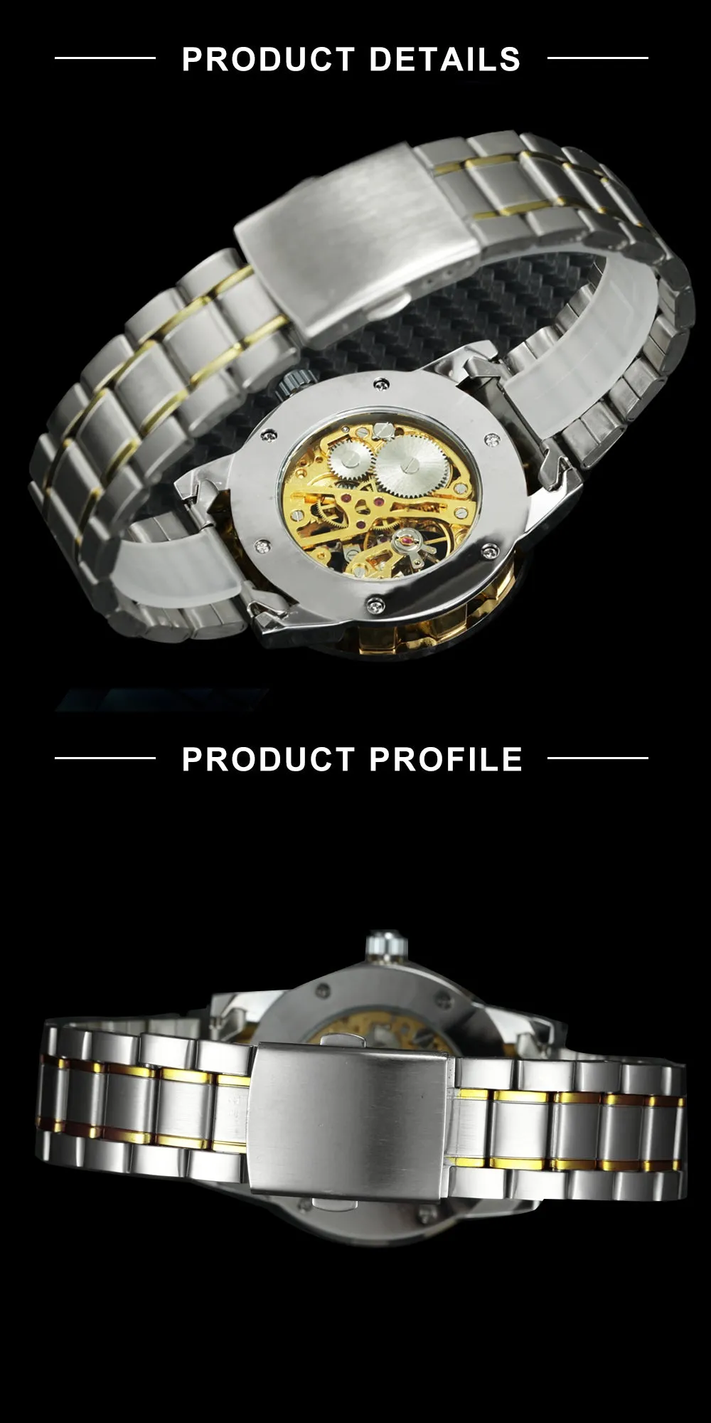 WINNER Classic Gold Skeleton Mechanical Watch for Men Luminous Hands Stainless Steel Strap Unisex Retro Watches