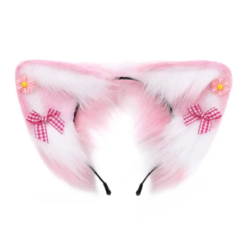 Women Girls Cartoon Fox Ears Shaped Headband Plush Hair Hoop Live Broadcast Rave Christmas Cosplay Party Headpieces