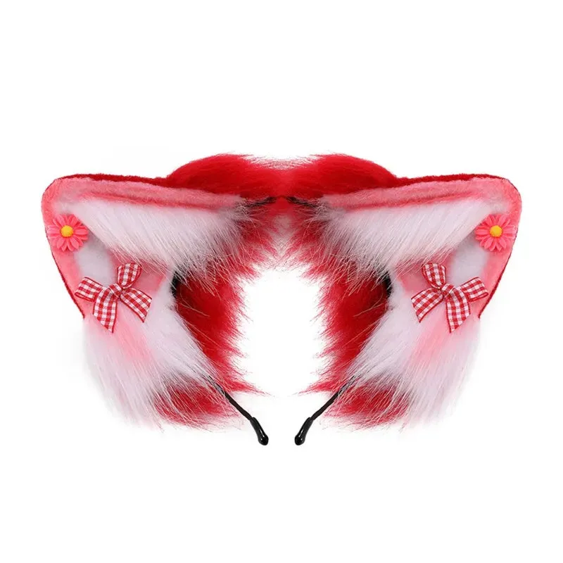 Women Girls Cartoon Fox Ears Shaped Headband Plush Hair Hoop Live Broadcast Rave Christmas Cosplay Party Headpieces