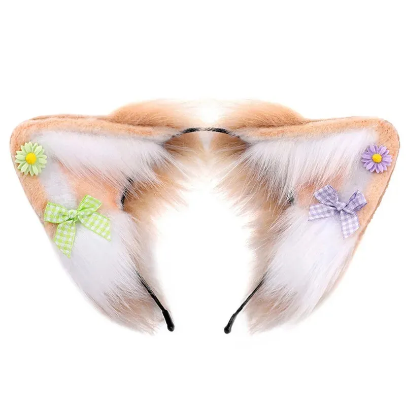 Women Girls Cartoon Fox Ears Shaped Headband Plush Hair Hoop Live Broadcast Rave Christmas Cosplay Party Headpieces