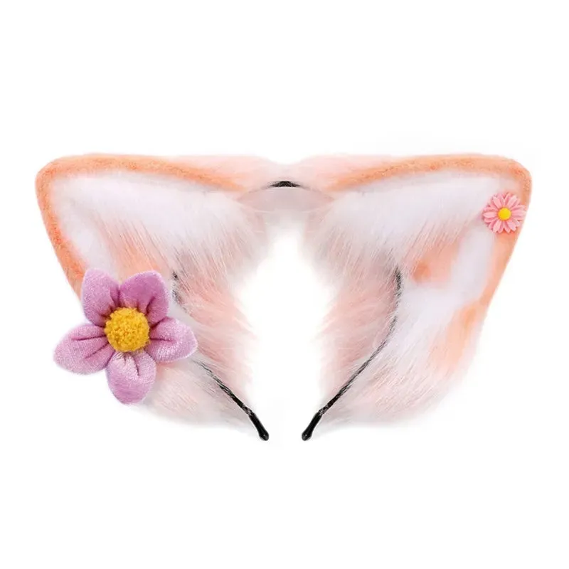 Women Girls Cartoon Fox Ears Shaped Headband Plush Hair Hoop Live Broadcast Rave Christmas Cosplay Party Headpieces