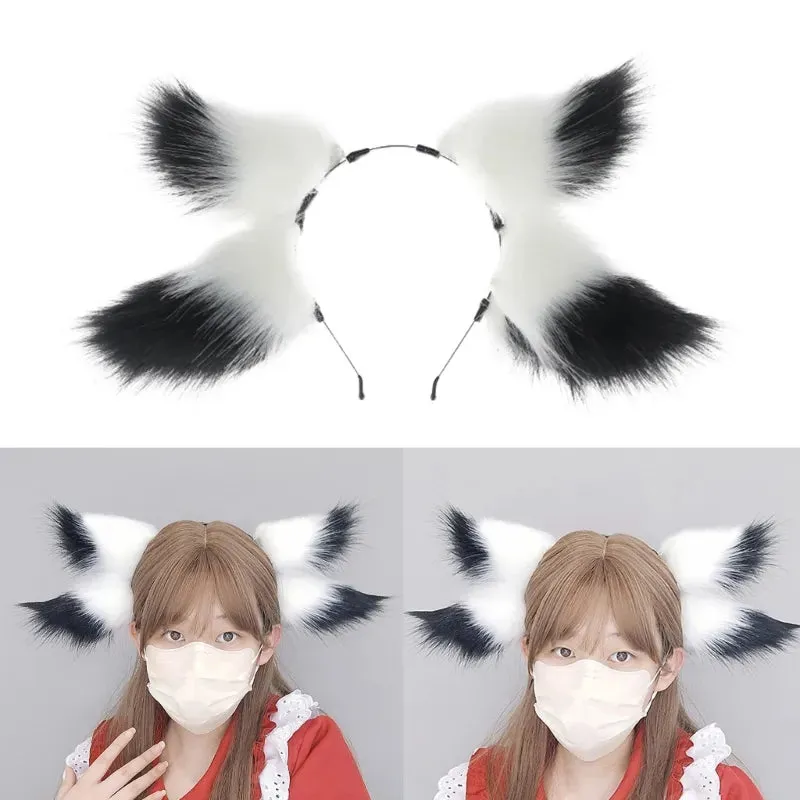 Women Girls Cartoon Fox Ears Shaped Headband Plush Hair Hoop Live Broadcast Rave Christmas Cosplay Party Headpieces