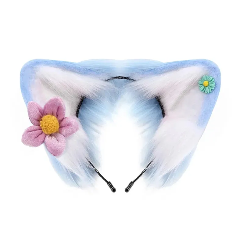 Women Girls Cartoon Fox Ears Shaped Headband Plush Hair Hoop Live Broadcast Rave Christmas Cosplay Party Headpieces