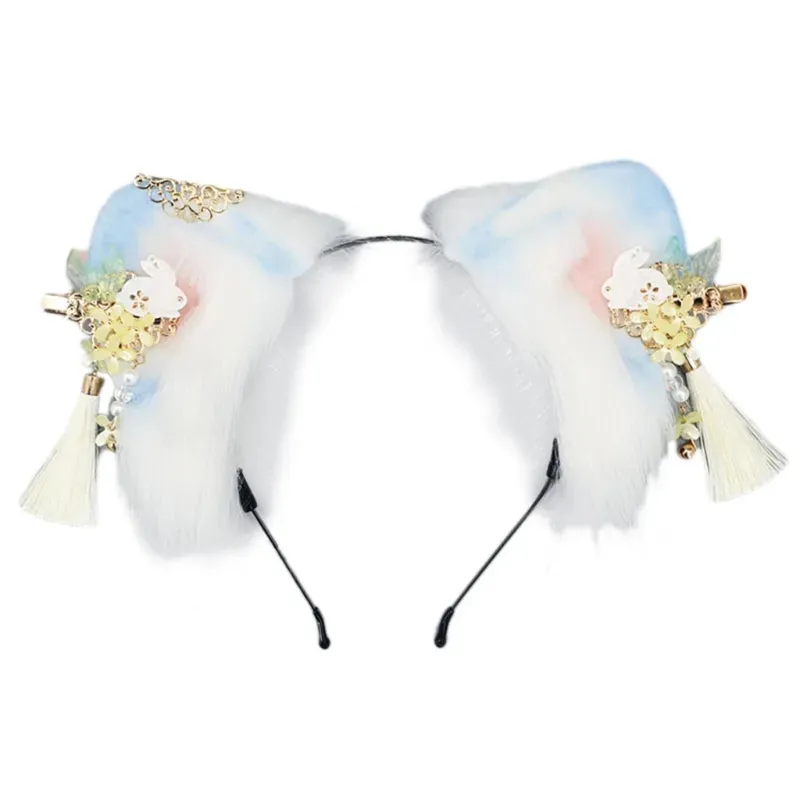 Women Girls Cartoon Fox Ears Shaped Headband Plush Hair Hoop Live Broadcast Rave Christmas Cosplay Party Headpieces
