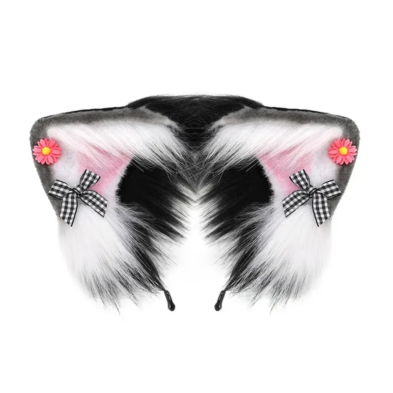 Women Girls Cartoon Fox Ears Shaped Headband Plush Hair Hoop Live Broadcast Rave Christmas Cosplay Party Headpieces