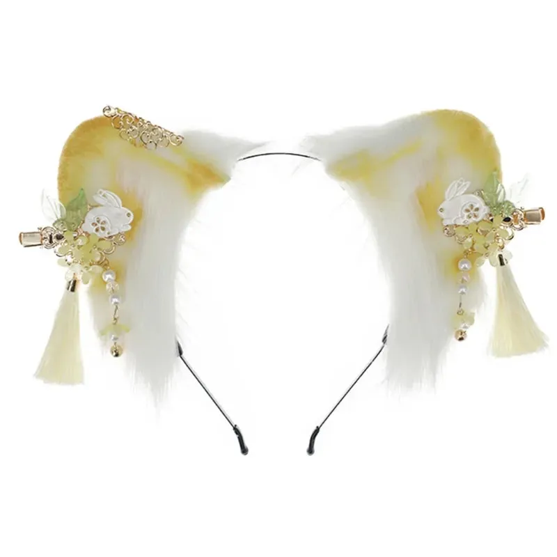Women Girls Cartoon Fox Ears Shaped Headband Plush Hair Hoop Live Broadcast Rave Christmas Cosplay Party Headpieces