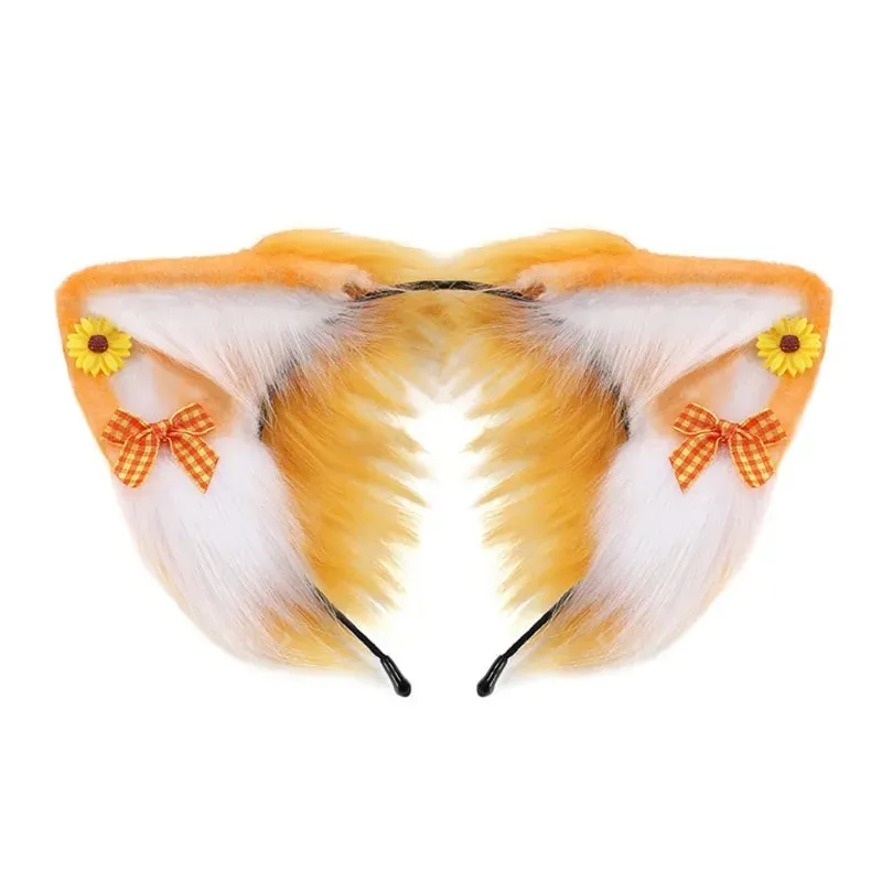 Women Girls Cartoon Fox Ears Shaped Headband Plush Hair Hoop Live Broadcast Rave Christmas Cosplay Party Headpieces