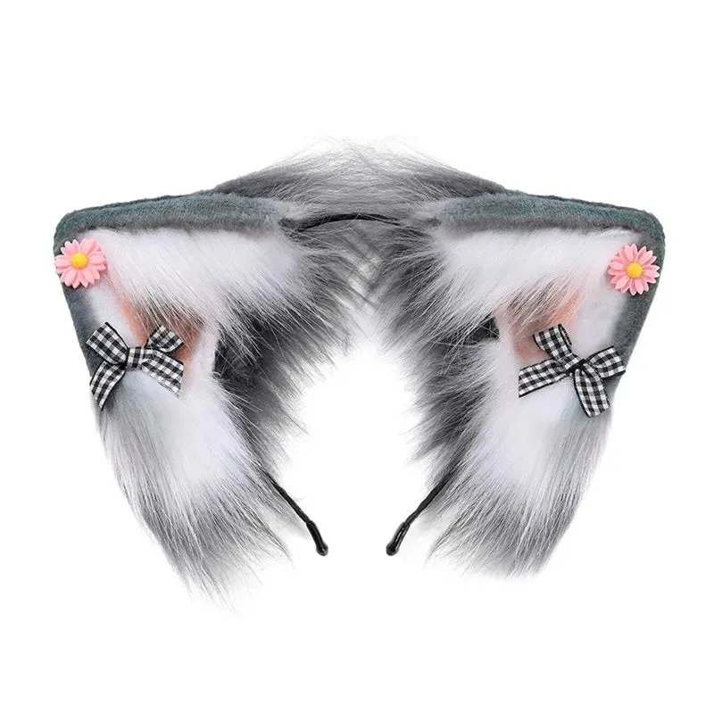 Women Girls Cartoon Fox Ears Shaped Headband Plush Hair Hoop Live Broadcast Rave Christmas Cosplay Party Headpieces