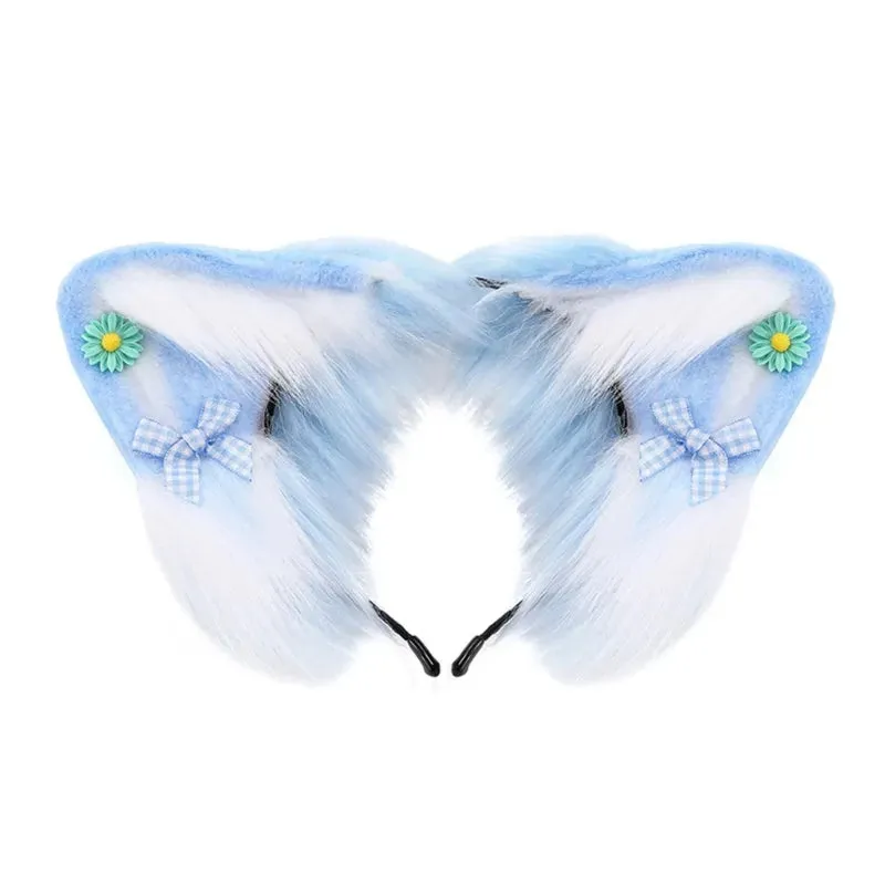 Women Girls Cartoon Fox Ears Shaped Headband Plush Hair Hoop Live Broadcast Rave Christmas Cosplay Party Headpieces